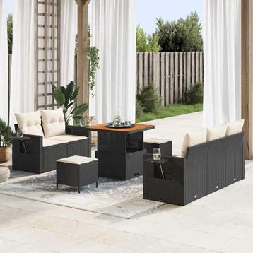 vidaXL Tuinbank Set 10 st Zwart en Crème poly rattan, Verzenden