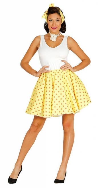 Grease Kostuum Set Geel 50s Dames L, Verzenden, Nieuw