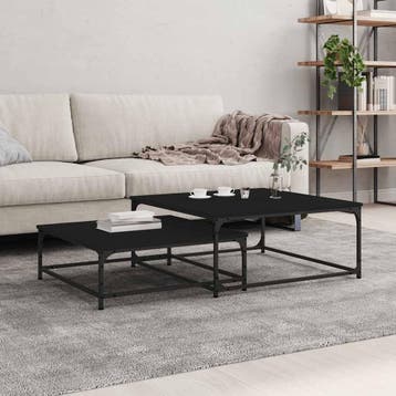 vidaXL 2-delige Tafeltjesset bewerkt hout zwart, Verzenden, Nieuw