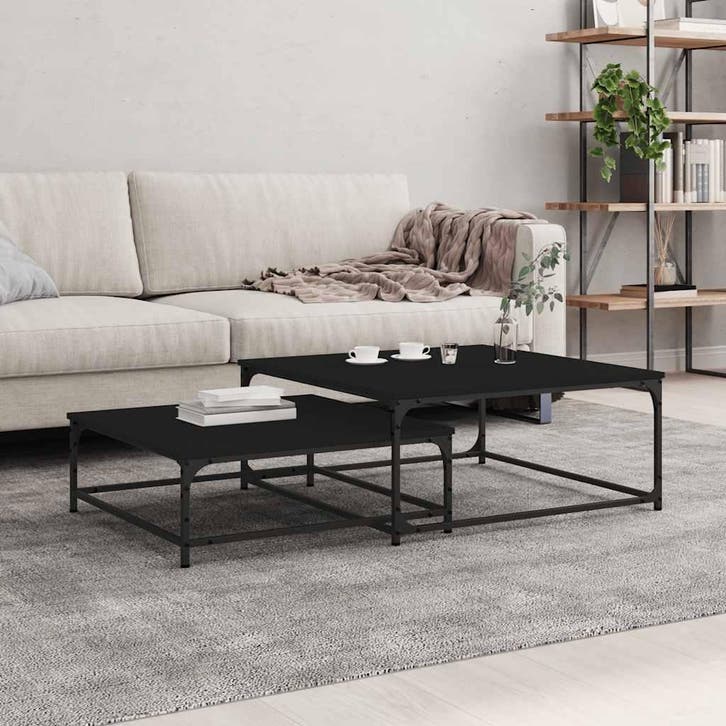 vidaXL 2-delige Tafeltjesset bewerkt hout zwart, Maison & Meubles, Tables | Tables de salon, Envoi