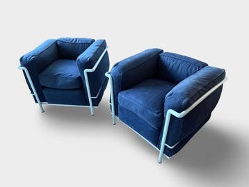 Cassina - Le Corbusier - Fauteuil (2) - LC2 - Katoen, Staal