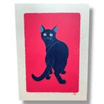 “Looking Back (4) Blue Cat” Editie: 85/150 - houtsnede -