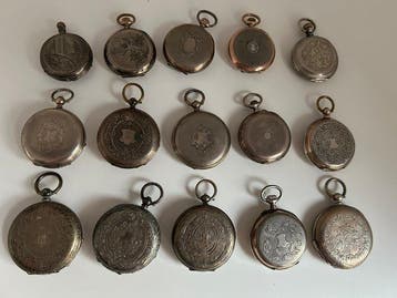 a group of 15 antique silver-cased mechanical pocket watches