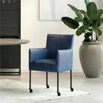 Set van 6 Leren eetkamerstoelen Desire - Toledo Kobalt, Ophalen of Verzenden