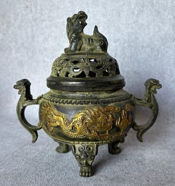 Brûleur dencens - Bronze - Dragon / Phénix / Foo Dog, Antiquités & Art