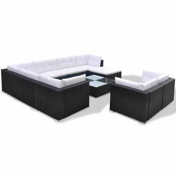 vidaXL 10-delige Loungeset met kussens poly rattan zwart, Verzenden, Nieuw, Loungeset