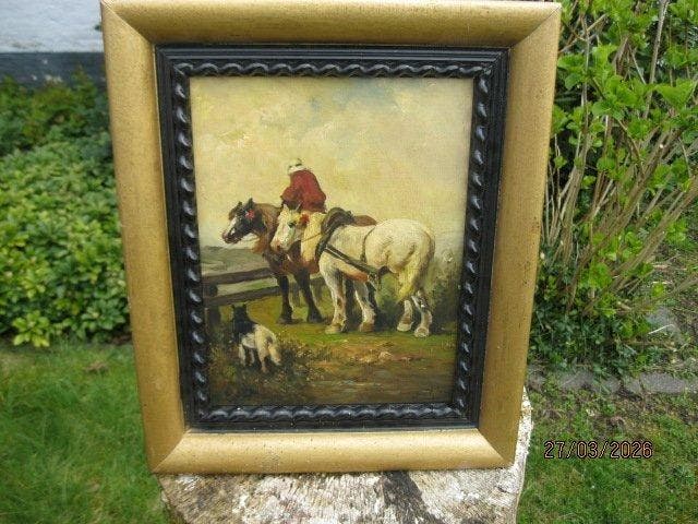 Henry Schouten (pseud. Jos Klaus) (1857/64-1927) - Boer met, Antiquités & Art, Art | Peinture | Classique