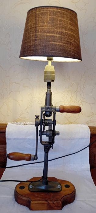 Bureaulamp - Staal, Hout - Geüpcyclede borstboor lamp