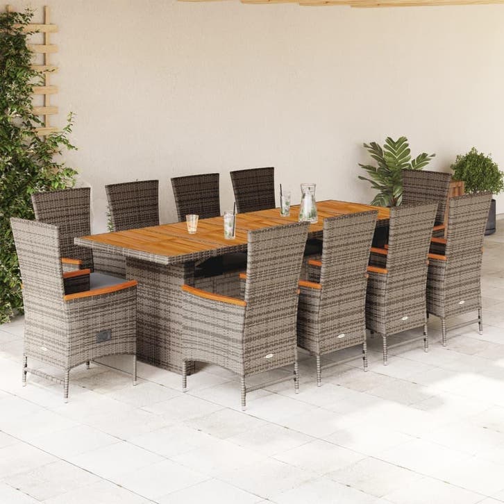 vidaXL 11-delige Tuinset met kussens poly rattan grijs, Tuin en Terras, Tuinsets en Loungesets, Tuinset, Nieuw, Verzenden