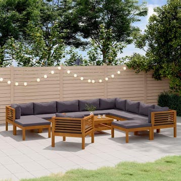 vidaXL 12-delige Loungeset met kussens massief acaciahout, Verzenden, Nieuw, Loungeset