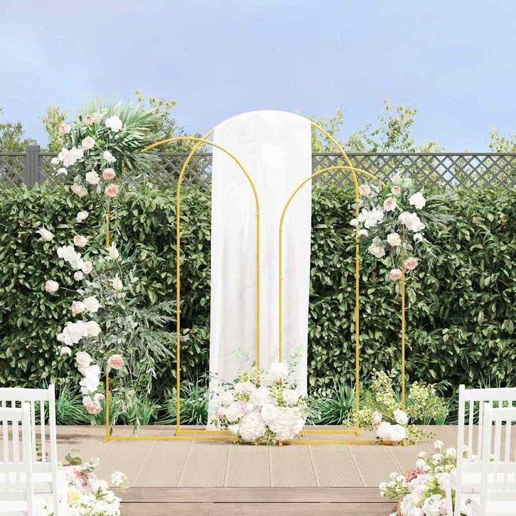 vidaXL Huwelijksboog 3 pcs Goud Staal, Jardin & Terrasse, Poteaux, Poutres & Planches, Envoi