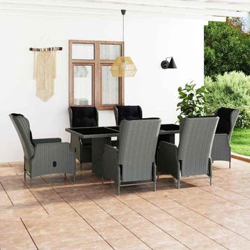 vidaXL 7-delige Tuinset met kussens poly rattan lichtgrijs, Verzenden, Nieuw, Tuinset