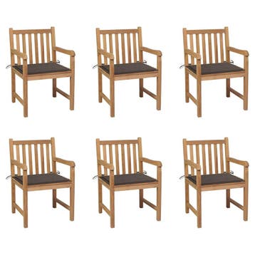 vidaXL Tuinstoelen 6 st met taupe kussens massief teakhout, Verzenden, Nieuw
