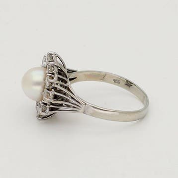 Ring - 18 karaat Witgoud Parel - Diamant, Nieuw