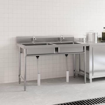 vidaXL Gootsteen dubbele bakken roestvrij staal, Maison & Meubles, Verzenden