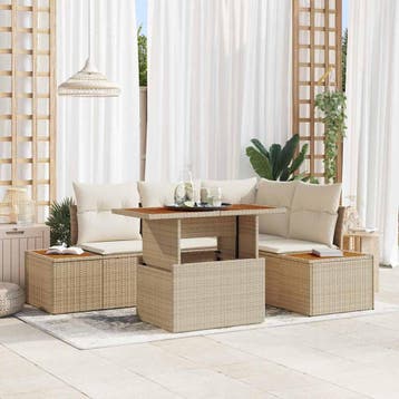 vidaXL Tuinbank Set 5 st Beige Poly rattan, Verzenden