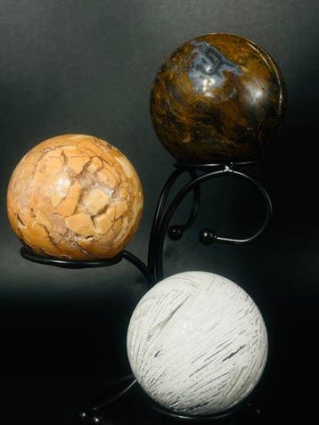 Agate Sphere Trio – Zeldzame collectie uit India, Tanzania, Verzamelen
