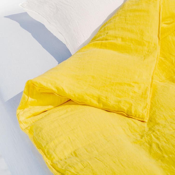 Zomers zuiver linnen dekbedovertrek in Sweet Lemon, Huis en Inrichting, Slaapkamer | Beddengoed, Dekbedovertrek, Nieuw, Eenpersoons