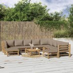 vidaXL 11-delige Loungeset met kussens bamboe taupe, Tuin en Terras, Verzenden, Nieuw, Loungeset