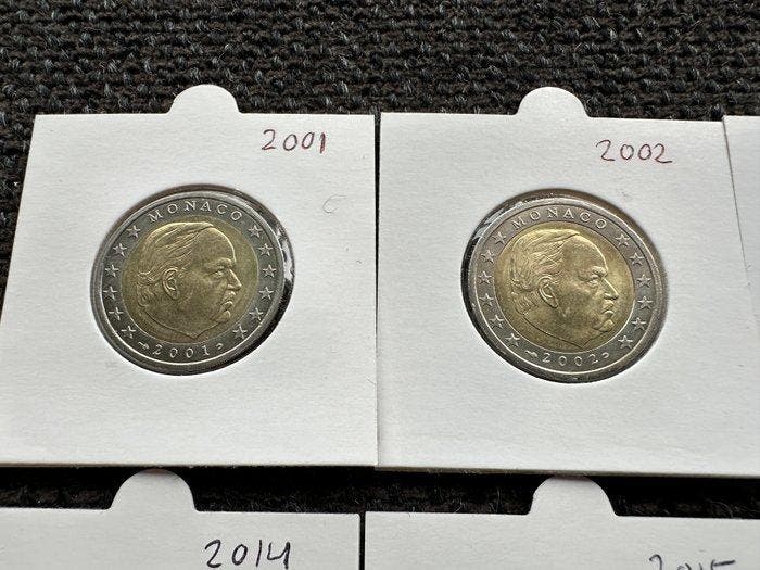 Monaco. 1 Euro / 2 Euro 2001/2023 (17 stuks) (Zonder, Timbres & Monnaies, Monnaies | Europe | Monnaies non-euro