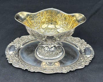Sauskom - .800 zilver - Saucière van binnen verguld