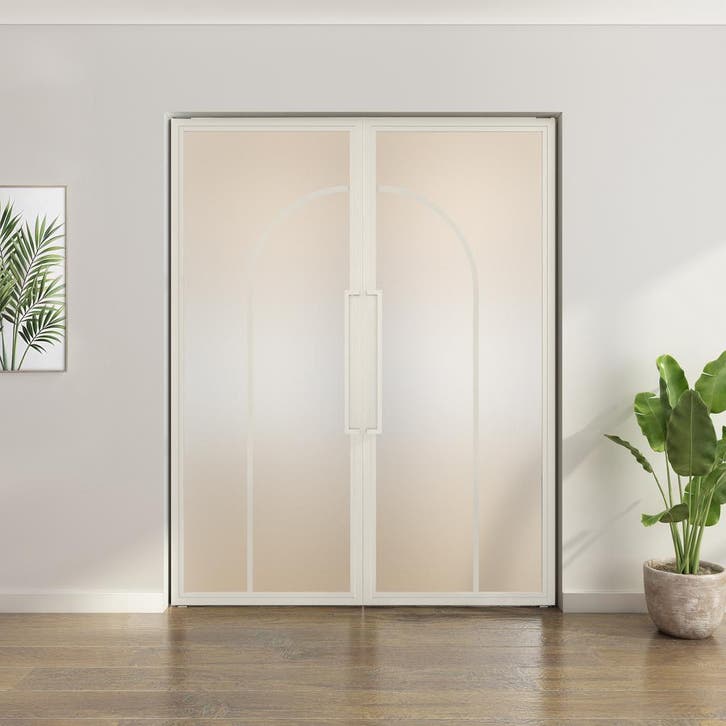 Dubbele stalen taatsdeur - Wit - 2 Vlaks rond - Mat glas, Doe-het-zelf en Bouw, Deuren en Vliegenramen, Nieuw, Metaal, Overige typen