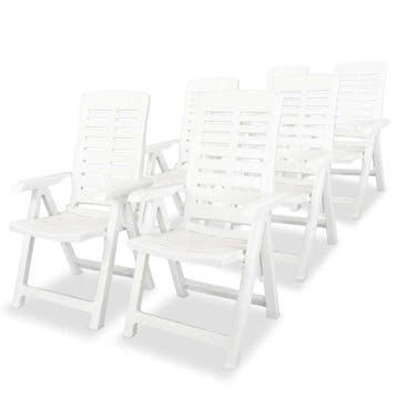 vidaXL Verstelbare klapstoelen, 6 stuks, wit plastic, Tuin en Terras, Verzenden, Nieuw