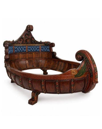 Bed - Hout met beits - Monumentaal bed in boot / Gondola-bed