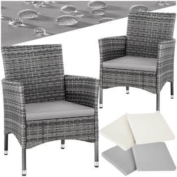 2 Wicker tuinstoelen met 4 kussenhoezen - grijs/lichtgrijs, Verzenden, Nieuw