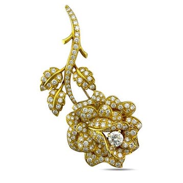 Broche - 18 carats Or jaune, Broche florale exclusive en or
