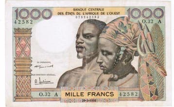 1 000 Francs B C E A O Westafrikanische Staaten Elfenbein..., Verzenden, België