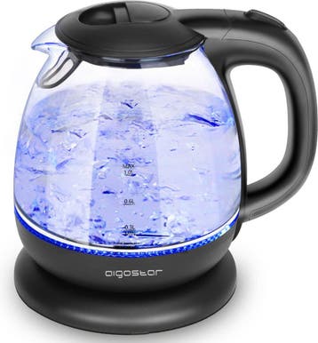 Waterkoker glas - met LED - Elektrisch - 1L - 2200W - Zwart, Verzenden