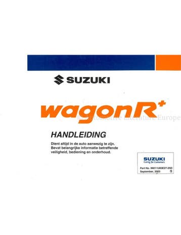 2003 SUZUKI WAGON R+ INSTRUCTIEBOEKJE NEDERLANDS