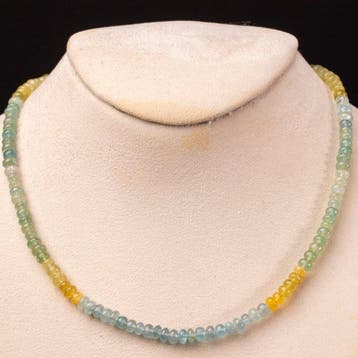 Beryl-ketting: aquamarijn en heliodor in tinten blauw en