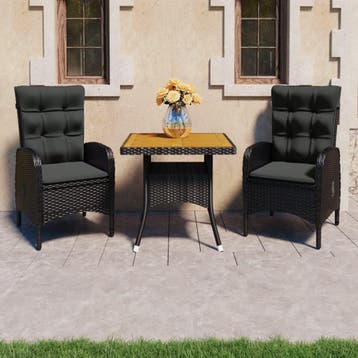 vidaXL 3-delige Tuinset poly rattan en acaciahout zwart, Verzenden, Nieuw, Tuinset