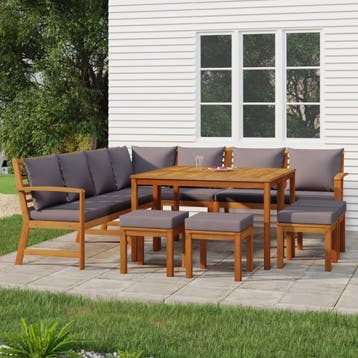vidaXL 11-delige Tuinset met kussens massief acaciahout, Verzenden, Nieuw, Tuinset
