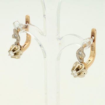 Boucles doreilles - 14 carats Or jaune, Or blanc Diamant