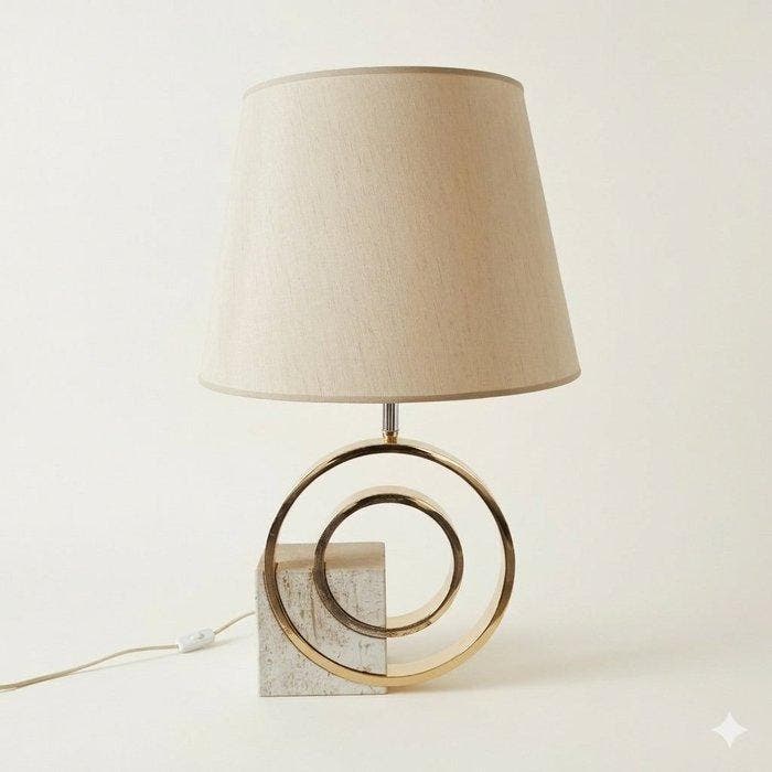 Banci (Firenze) - Lampe de table - Travertino, doré - Métal, Antiek en Kunst, Antiek | Verlichting