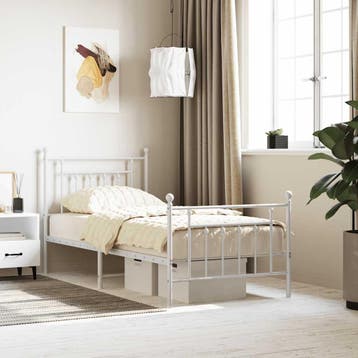 vidaXL Bedframe met hoofd- en voeteneinde metaal wit 90x200, Verzenden