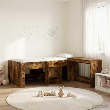 vidaXL Kinderhoogslaper met bureau 2 st Gerookt eiken, Verzenden, Nieuw