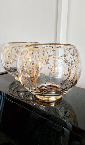 Tafelmiddenstuk (2) - Hollywood Regency - Geperst glas en