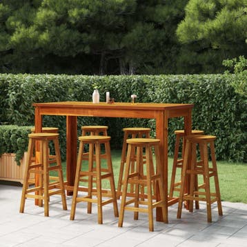 vidaXL 9-delige Tuinbarset massief acaciahout, Tuin en Terras, Tuinsets en Loungesets, Verzenden, Nieuw