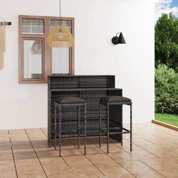 vidaXL 3-delige Tuinbarset met kussens grijs, Tuin en Terras, Verzenden, Nieuw