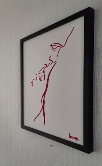 Liesens - Kiss and love (Handpainted on white canvas met