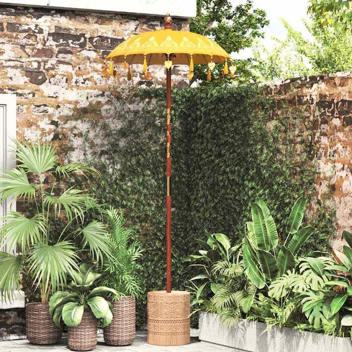 vidaXL Balinese Parasol 125 x 125 x 260 cm Katoen Rond Geel, Tuin en Terras, Parasols, Nieuw, Verzenden
