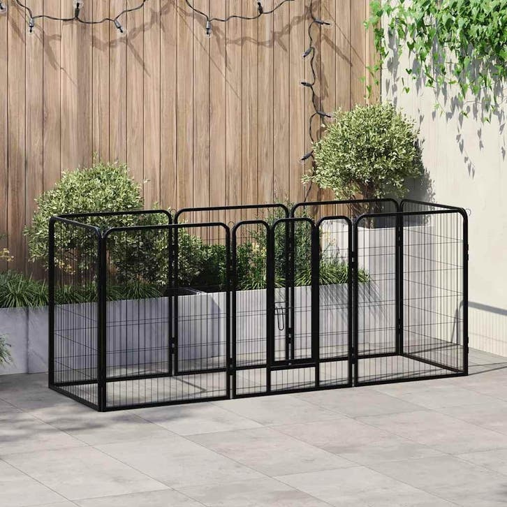 vidaXL Hondenren met 8 panelen 80x100 cm staal zwart, Animaux & Accessoires, Caisses pour chiens, Envoi