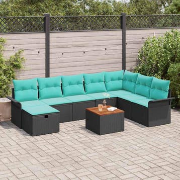 vidaXL Tuinbank Set met kussen met opslag 9 pcs Zwart Poly, Verzenden