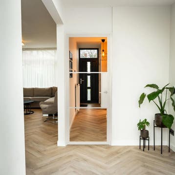 Stalen Binnendeur - 3 Vlaks - Wit - Helder glas - Met slot, Minder dan 80 cm, Binnendeur, Nieuw, Metaal