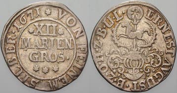 12 Mariengroschen 1671 Melle Osnabrueck-bistum Ernst Augu..., Verzenden