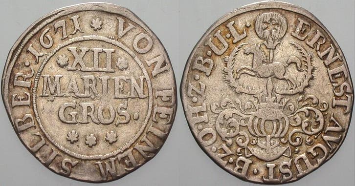 12 Mariengroschen 1671 Melle Osnabrueck-bistum Ernst Augu..., Timbres & Monnaies, Monnaies | Europe | Monnaies non-euro, Envoi